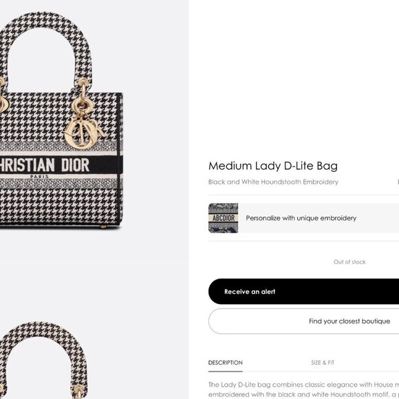 DIOR Medium Lady D-Lite Bag  Black and White Houndstooth Embroidery - Picture 11 of 11